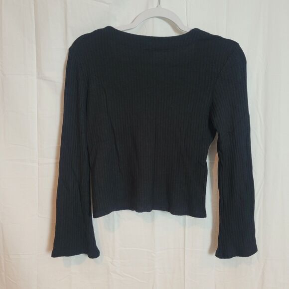 Reformation Gellar Ribbed Knit Top Women's Medium M Black Button Up Bell Sleeve - Picture 2 of 8